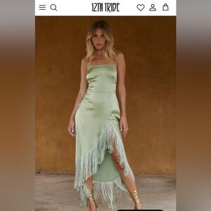 12th Tribe - Monet Sage Fringe Satin Maxi Dress